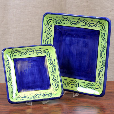 ROM-698-2,3-NATU - Hand Painted Plate Set of 2 - Square