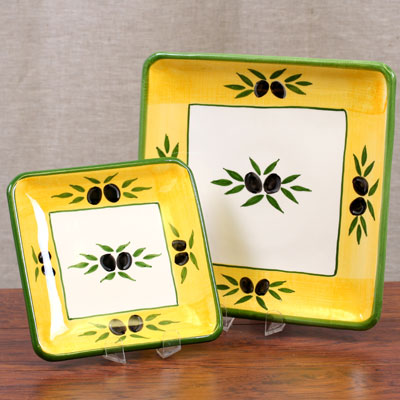 ROM-698-2,3-OLI - Hand Painted Plate Set of 2 - Square